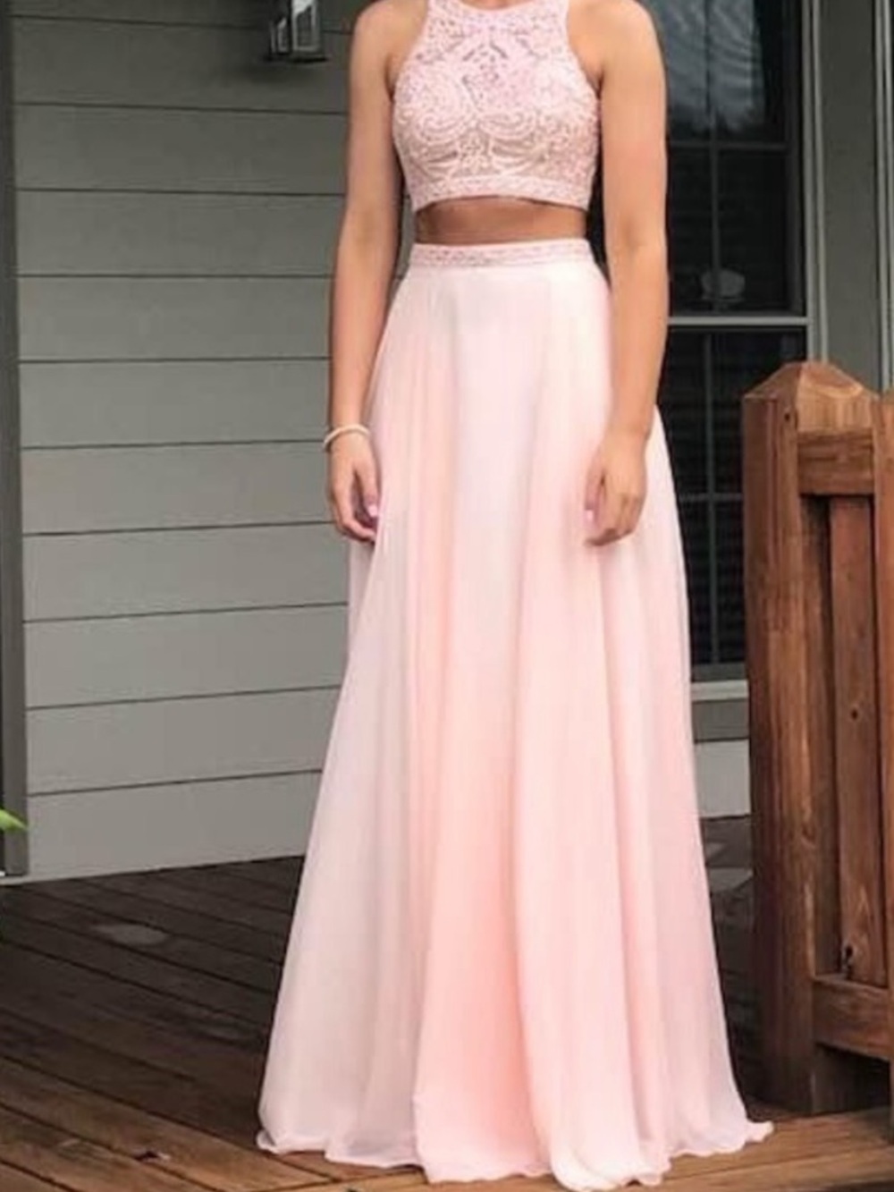 Speechless Two-Piece Prom Sequin & Lace Formal Set Size 5 Blush - Picture 2 of 10